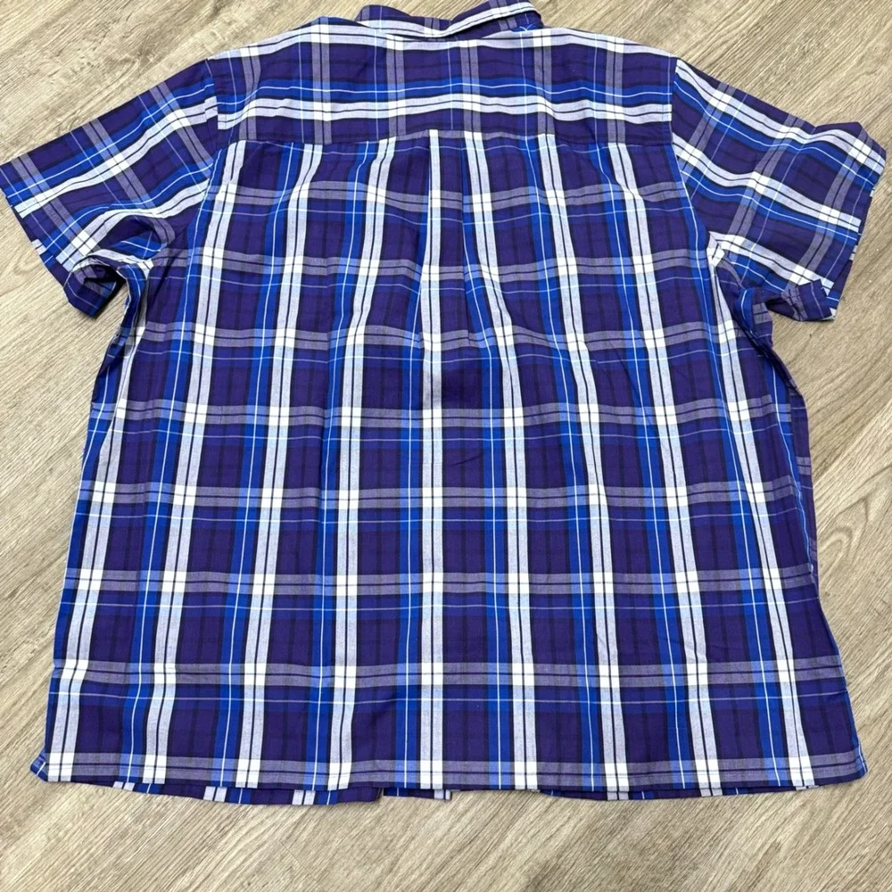 Lot of 2 KingSize Mens 3XL Big Plaid Short Sleeve Button Down Shirts Red Blue - Picture 9 of 10